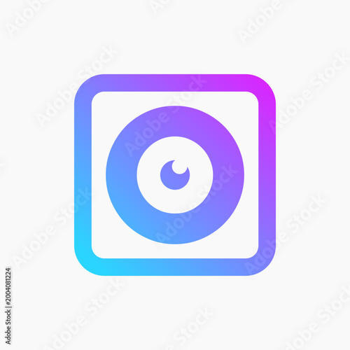 Vibrant gradient frame encloses concentric circular design. Center features stylized eye motif with soft blue to purple transition. Modern aesthetic suits digital interfaces or tech-themed visuals