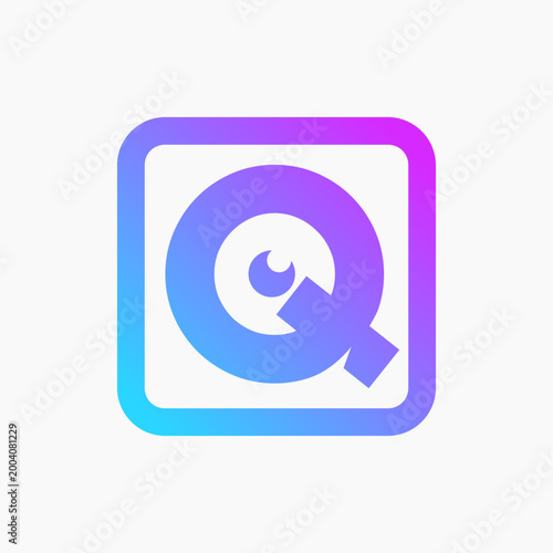 Vibrant gradient wraps a stylized letter Q. Soft curves form a modern, minimalist icon. Color transitions from blue to purple. Square frame with rounded edges enhances design. Ideal for tech, branding