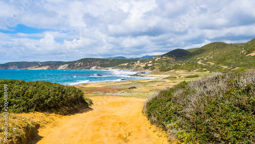 Obraz na plátne Panoramic view of the wild coast of the western side of Sardinia Island with Mar