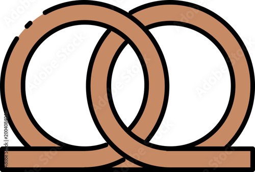 Obraz na plátně A cartoon-style illustration of a brown pretzel with a simple outline, showcasin