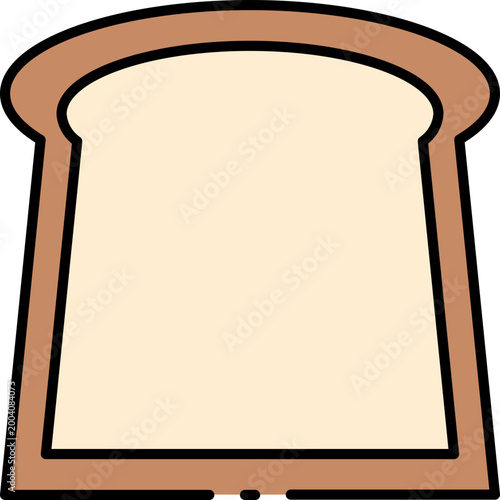 Simple vector illustration of a single slice of bread, depicting a staple breakfast food item with a clean, graphic design aesthetic. Ideal for culinary themes, menus, or nutrition content