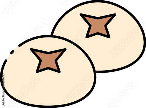 Minimalist vector illustration of two delightful sweet buns, each adorned with a star-shaped design, ideal for culinary themes, bakery logos, or dessert graphic projects and web icons