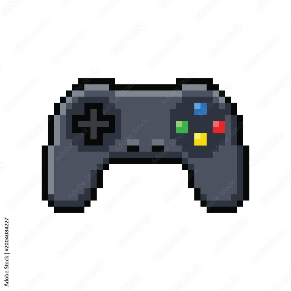 Fototapeta premium Black gamepad pixel art with colorful buttons