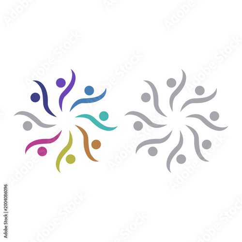 PEOPLE TEAM TEAMWORK IN CIRCLE SIGN SYMBOL LOGO VECTOR