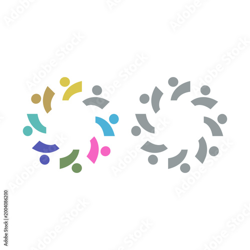 PEOPLE TEAM TEAMWORK IN CIRCLE SIGN SYMBOL LOGO VECTOR