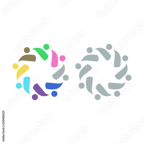 PEOPLE TEAM TEAMWORK IN CIRCLE SIGN SYMBOL LOGO VECTOR