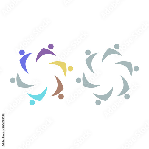 PEOPLE TEAM TEAMWORK IN CIRCLE SIGN SYMBOL LOGO VECTOR