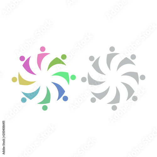 PEOPLE TEAM TEAMWORK IN CIRCLE SIGN SYMBOL LOGO VECTOR