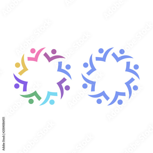 PEOPLE TEAM TEAMWORK IN CIRCLE SIGN SYMBOL LOGO VECTOR