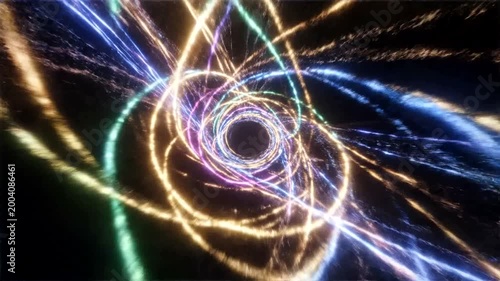 Abstract Swirling Neon Light Tunnel Vortex Motion Background.