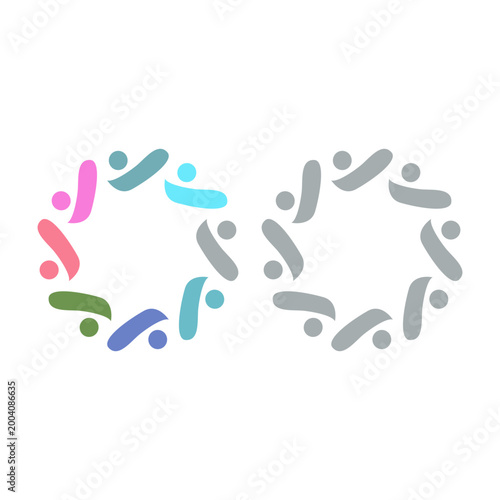 PEOPLE TEAM TEAMWORK IN CIRCLE SIGN SYMBOL LOGO VECTOR