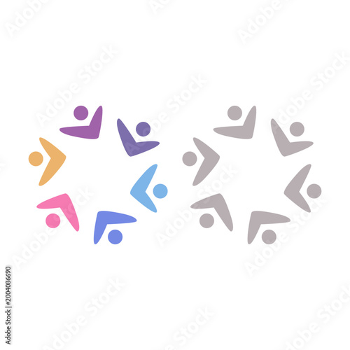 PEOPLE TEAM TEAMWORK IN CIRCLE SIGN SYMBOL LOGO VECTOR