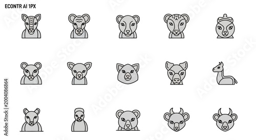 Collection of various animal head icons in a minimalist line art style.