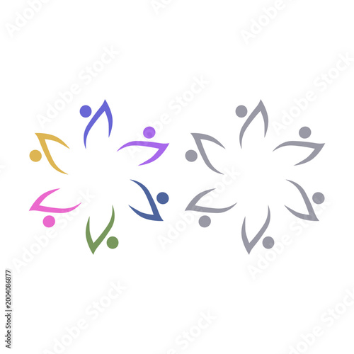 PEOPLE TEAM TEAMWORK IN CIRCLE SIGN SYMBOL LOGO VECTOR