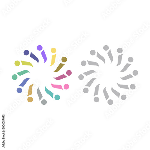 PEOPLE TEAM TEAMWORK IN CIRCLE SIGN SYMBOL LOGO VECTOR