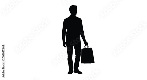 Full length silhouette of a man carrying a shopping bag after a successful purchase