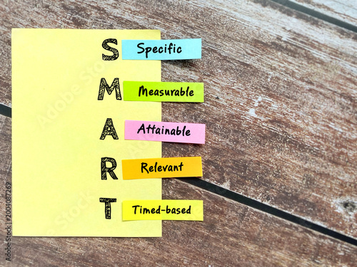 Fotografi Creative business concept illustrating SMART goals framework with specific measurable attainable relevant and time based planning structure