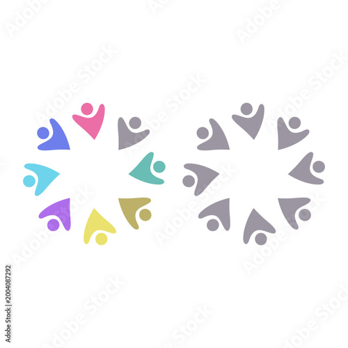 PEOPLE TEAM TEAMWORK IN CIRCLE SIGN SYMBOL LOGO VECTOR