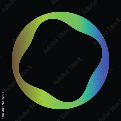 Smooth liquid gradient circular frame isolated on black background, organic flowing abstract ring vector illustration
