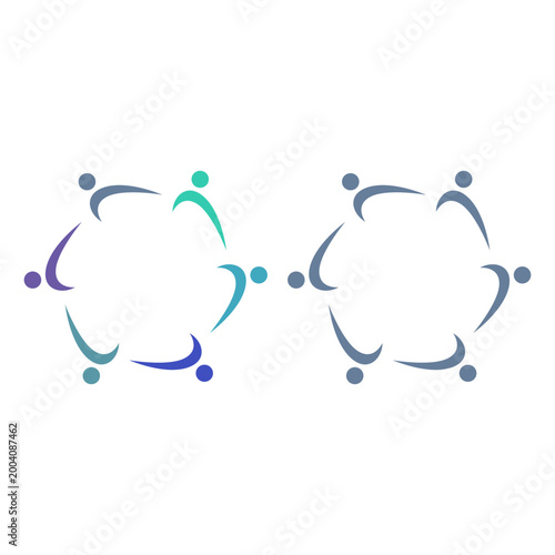 PEOPLE TEAM TEAMWORK IN CIRCLE SIGN SYMBOL LOGO VECTOR