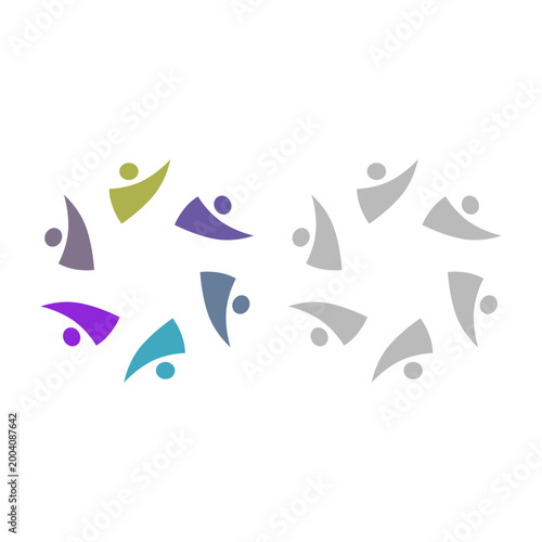 PEOPLE TEAM TEAMWORK IN CIRCLE SIGN SYMBOL LOGO VECTOR