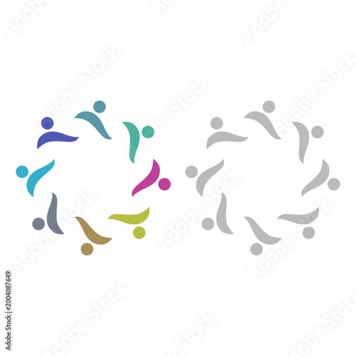 PEOPLE TEAM TEAMWORK IN CIRCLE SIGN SYMBOL LOGO VECTOR