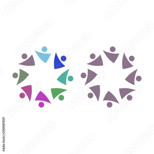 PEOPLE TEAM TEAMWORK IN CIRCLE SIGN SYMBOL LOGO VECTOR