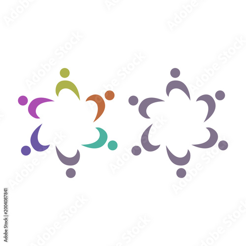 PEOPLE TEAM TEAMWORK IN CIRCLE SIGN SYMBOL LOGO VECTOR