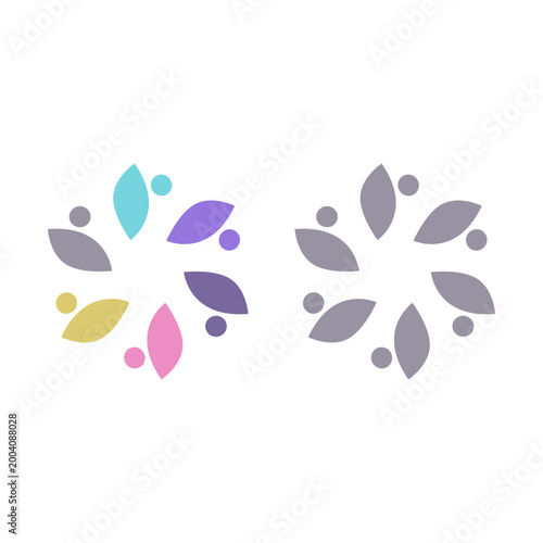 PEOPLE TEAM TEAMWORK IN CIRCLE SIGN SYMBOL LOGO VECTOR