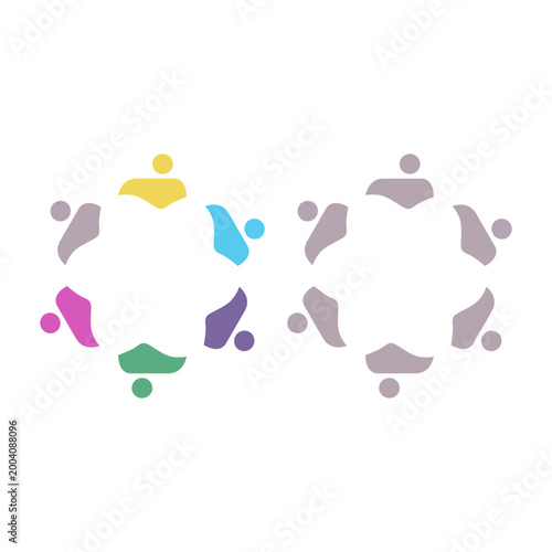 PEOPLE TEAM TEAMWORK IN CIRCLE SIGN SYMBOL LOGO VECTOR