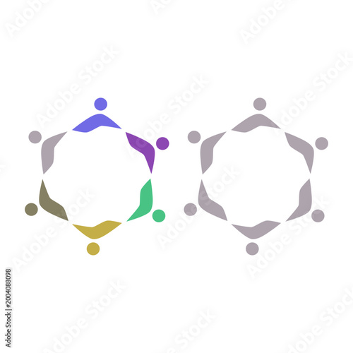 PEOPLE TEAM TEAMWORK IN CIRCLE SIGN SYMBOL LOGO VECTOR