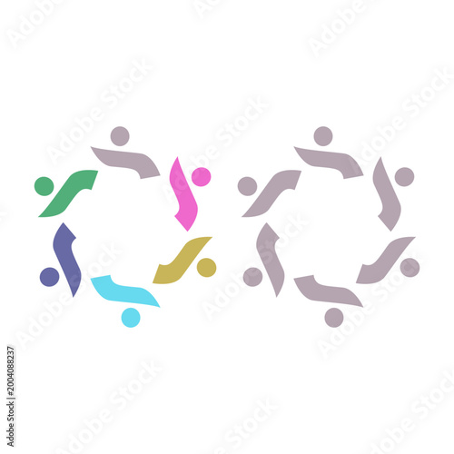 PEOPLE TEAM TEAMWORK IN CIRCLE SIGN SYMBOL LOGO VECTOR