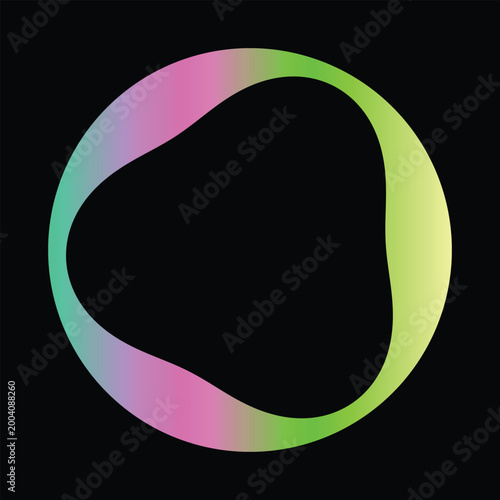 Modern colorful fluid gradient shape frame isolated on black background, organic flowing abstract circle vector