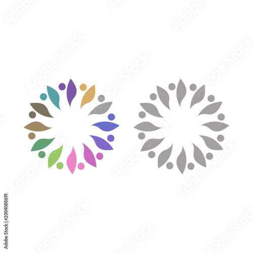 PEOPLE TEAM TEAMWORK IN CIRCLE SIGN SYMBOL LOGO VECTOR
