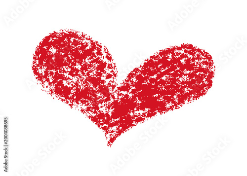 Crayon doodle heart. Chalk texture hand drawn red heart icon. Pencil love sign. Kid school crayon drawing. Scribble cute love shape. Vector illustration isolated on white background.