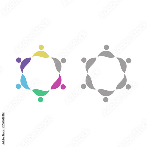 PEOPLE TEAM TEAMWORK IN CIRCLE SIGN SYMBOL LOGO VECTOR
