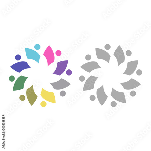 PEOPLE TEAM TEAMWORK IN CIRCLE SIGN SYMBOL LOGO VECTOR