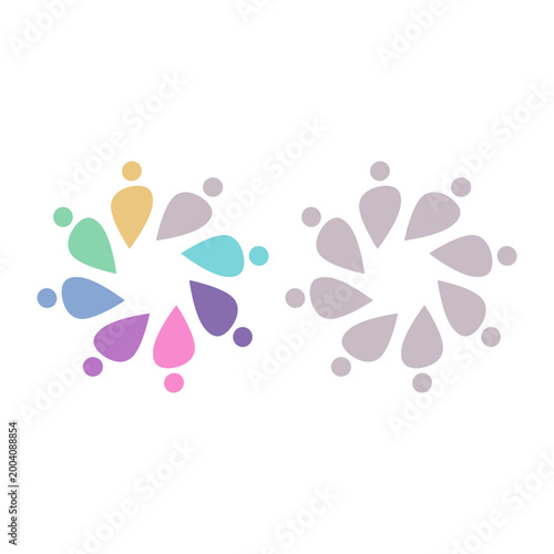 PEOPLE TEAM TEAMWORK IN CIRCLE SIGN SYMBOL LOGO VECTOR