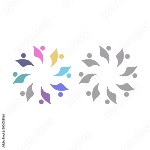 PEOPLE TEAM TEAMWORK IN CIRCLE SIGN SYMBOL LOGO VECTOR