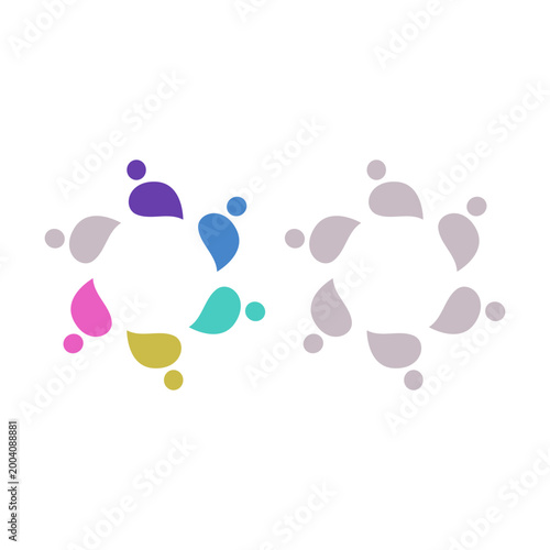 PEOPLE TEAM TEAMWORK IN CIRCLE SIGN SYMBOL LOGO VECTOR