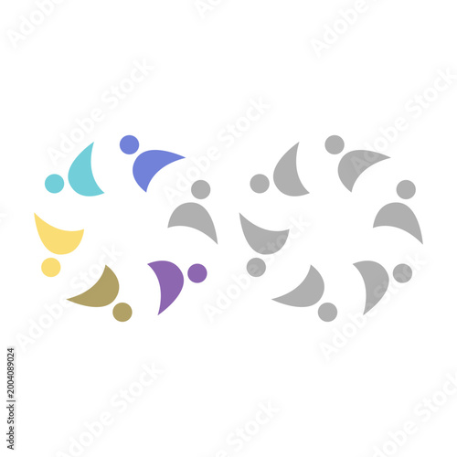 PEOPLE TEAM TEAMWORK IN CIRCLE SIGN SYMBOL LOGO VECTOR