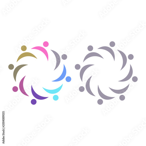 PEOPLE TEAM TEAMWORK IN CIRCLE SIGN SYMBOL LOGO VECTOR