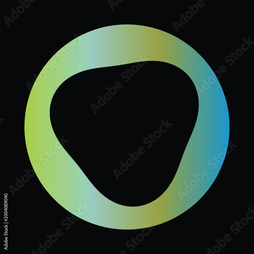 Abstract gradient flowing circle frame element isolated on black background, fluid organic shape vector illustration