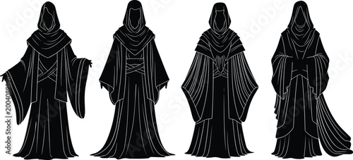 Foto Mystical Hooded Mage Robe Silhouette Set Featuring Ornate Fantasy Garments and S