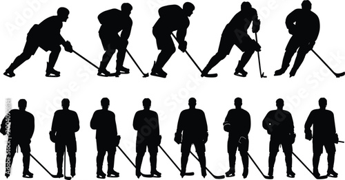 Canvas Print Professional Ice Hockey Player Silhouette Set Featuring Skating, Puck Handling,