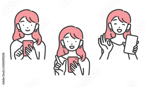 スマホを操作する若い女性のベクターイラスト素材
