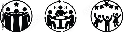 Teamwork, Collaboration, and Celebration Silhouette Vector Icon Set