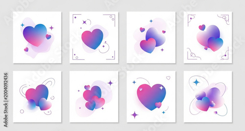 Untitled design - Happy Valentines Day cover vector set with gradient hearts romantic poster templates vibrant love designs isolated on white