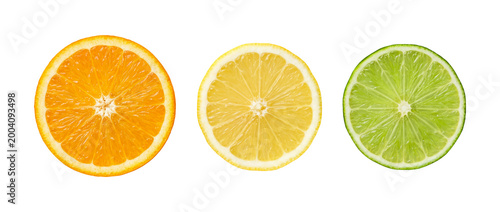 Orange Lemon and Lime Slices Set Isolated on Transparent Background