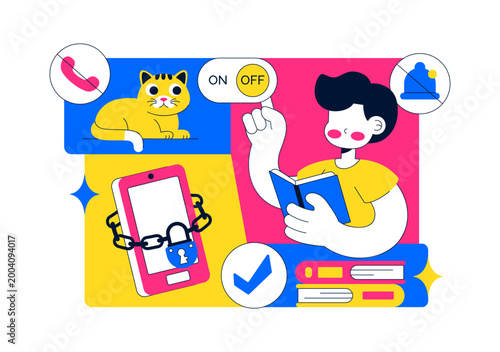 Digital Detox Rituals Vector Illustration Screen Time Reduction Mindful Habits Offline Lifestyle Smartphone Disconnection Wellness Routine Design